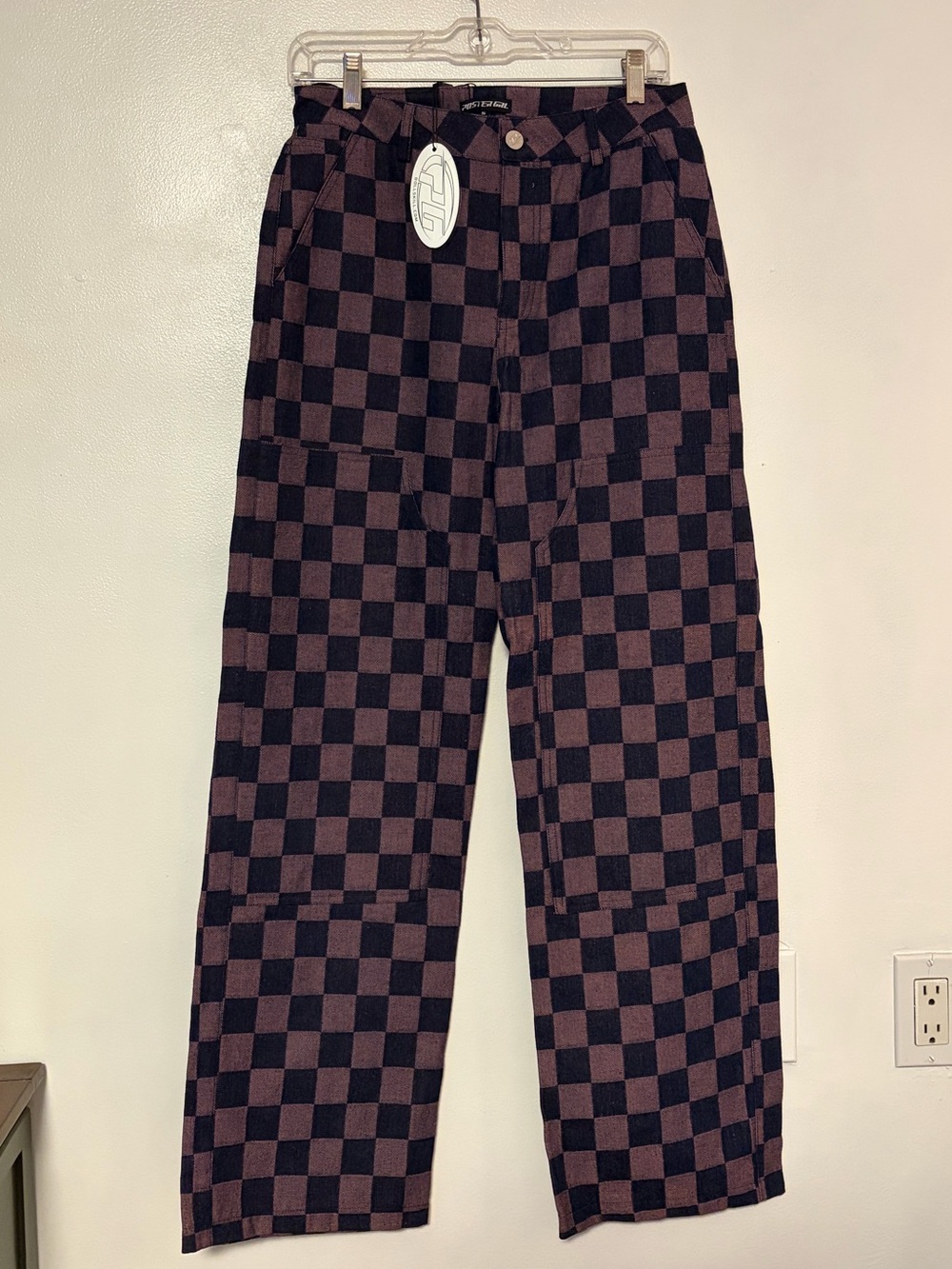 POSTER GIRL Black/Blue & Purple Checkerboard Wide-Leg Pants